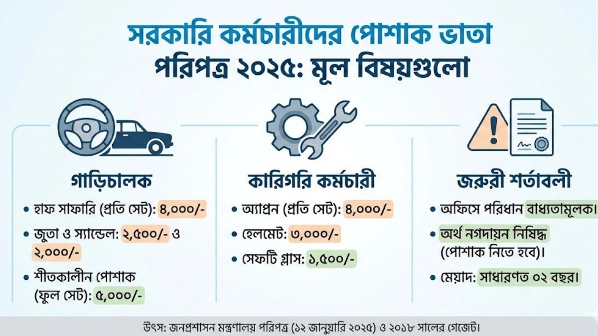 সরকারি কর্মচারীদের পোশাক ভাতা পরিপত্র