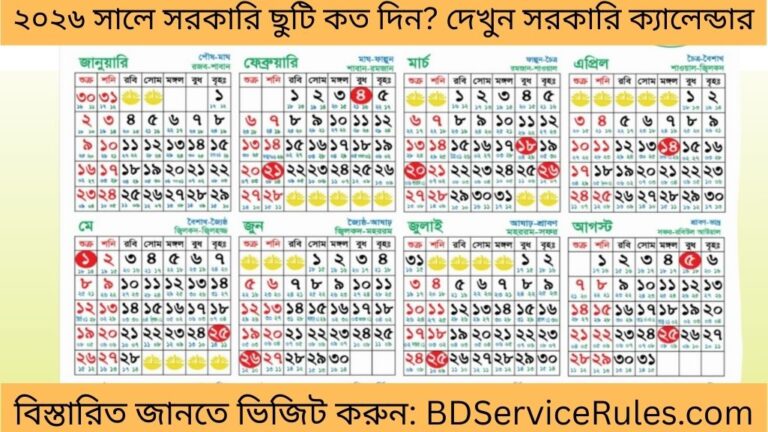 ২০২৬ সালে সরকারি ছুটি কত দিন দেখুন সরকারি ক্যালেন্ডার