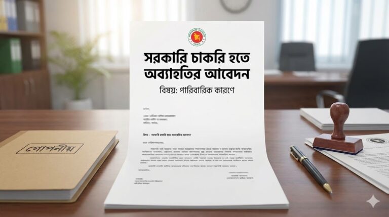বেসরকারি চাকরি হতে অব্যাহতির জন্য আবেদন পত্র