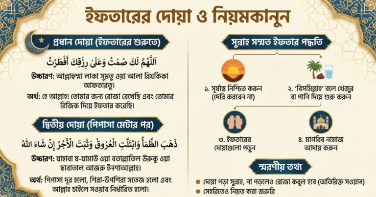 ইফতারের দোয়া আরবি ও বাংলা সঠিক উচ্চারণ, অর্থ ও পদ্ধতি