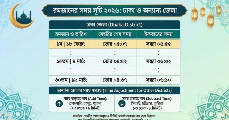 রমজানের সময় সূচি ২০২৬