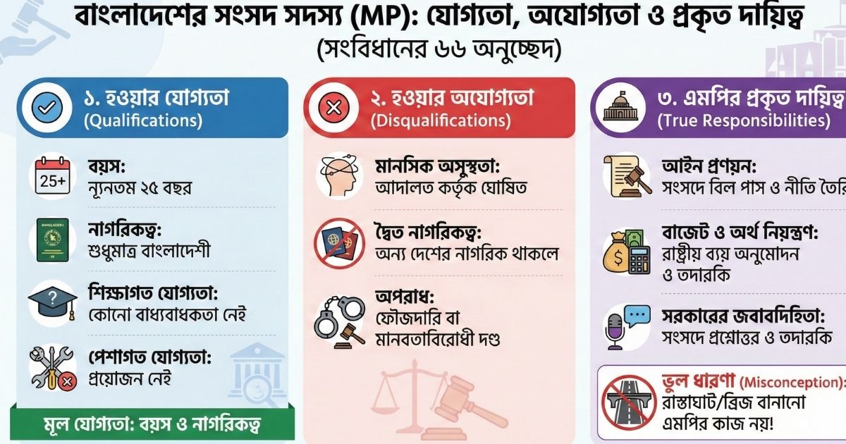 সংসদ সদস্য (MP) হওয়ার যোগ্যতা, অযোগ্যতা ও মূল দায়িত্ব
