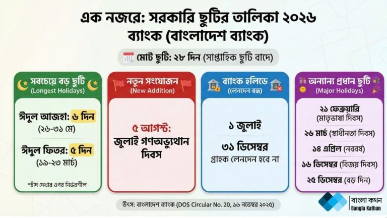 সরকারি ছুটির তালিকা ২০২৬ ব্যাংক