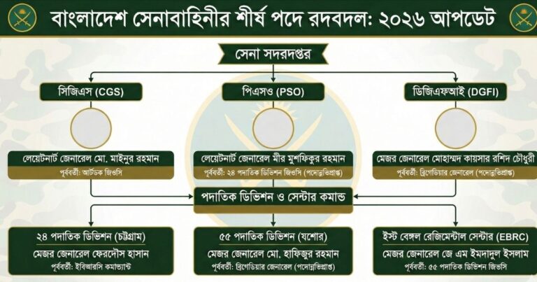 সেনাবাহিনীর শীর্ষ কয়েকটি পদে রদবদল