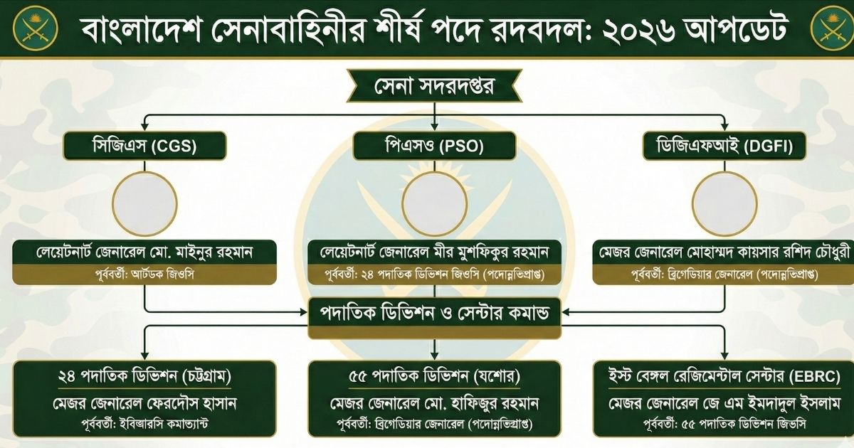 সেনাবাহিনীর শীর্ষ কয়েকটি পদে রদবদল