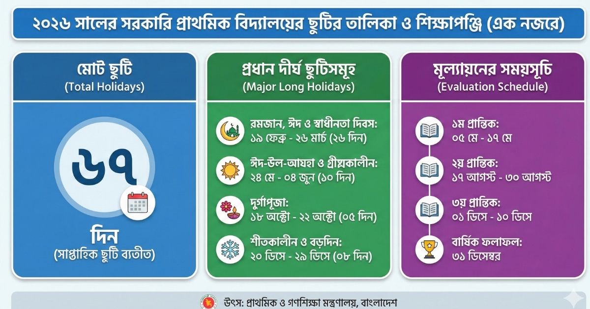 ২০২৬ সালের সরকারি প্রাথমিক বিদ্যালয়সমূহের ছুটির সংশোধিত তালিকা