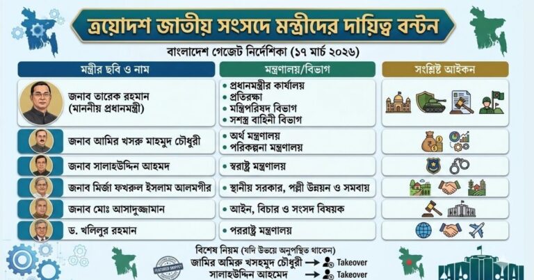 ত্রয়োদশ জাতীয় সংসদে মন্ত্রীদের দায়িত্ব বণ্টন