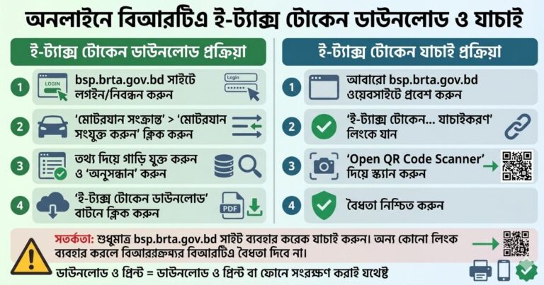 অনলাইনে বিআরটিএ ই-ট্যাক্স টোকেন (e-Tax Token) ডাউনলোড ও যাচাই করার নিয়ম
