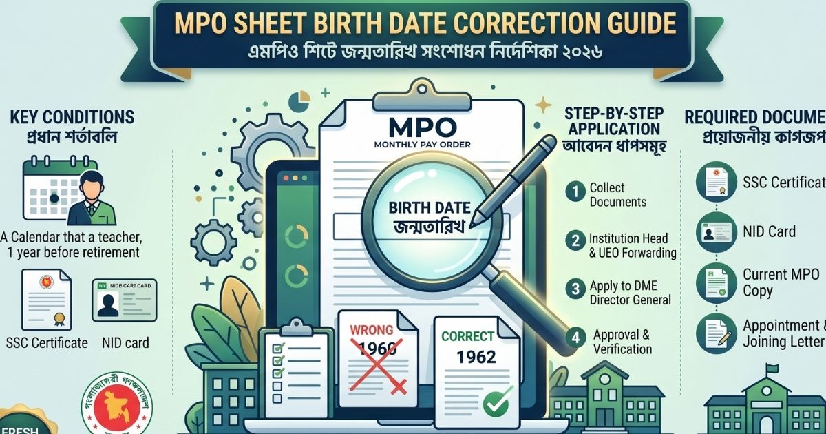 এমপিও শিটে জন্মতারিখ সংশোধন নীতিমালা ২০২৬