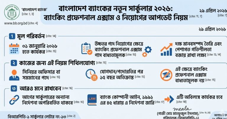 বাংলাদেশ ব্যাংকের নতুন সার্কুলার ২০২৬ ব্যাংকিং প্রফেশনাল এক্সাম ও নিয়োগের আপডেট নিয়ম