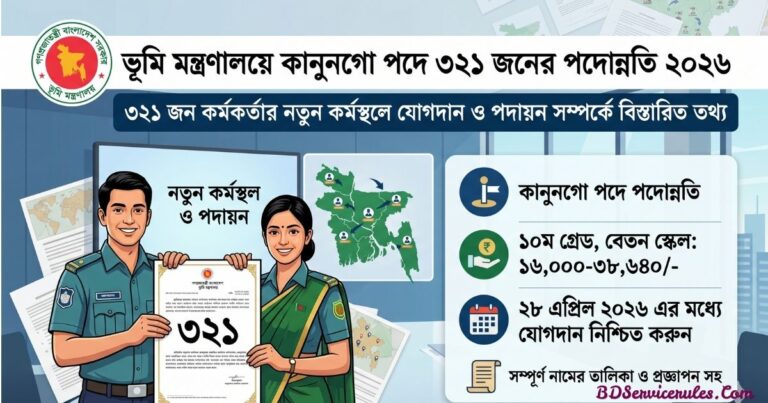 ভূমি মন্ত্রণালয়ে কানুনগো পদে ৩২১ জনের পদোন্নতি ২০২৬