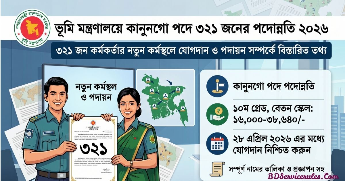 ভূমি মন্ত্রণালয়ে কানুনগো পদে ৩২১ জনের পদোন্নতি ২০২৬