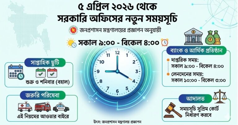 সরকারি, আধা-সরকারি এবং স্বায়ত্তশাসিত অফিসের নতুন সময়সূচি
