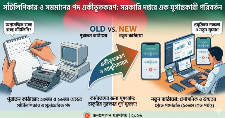 সরকারি চাকরিতে সাঁটলিপিকার ও সমমানের পদ একীভূতকরণ