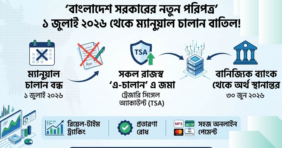 সরকারি সকল রাজস্ব ও প্রাপ্তি ‘এ-চালান’ (A-Challan) এর মাধ্যমে জমাদান বাধ্যতামূলক