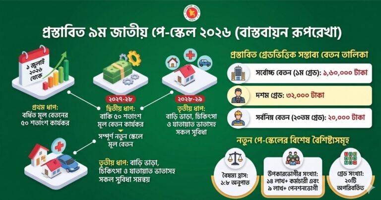 ৩ ধাপে কার্যকর হবে ৯ম পে-স্কেল ২০২৬