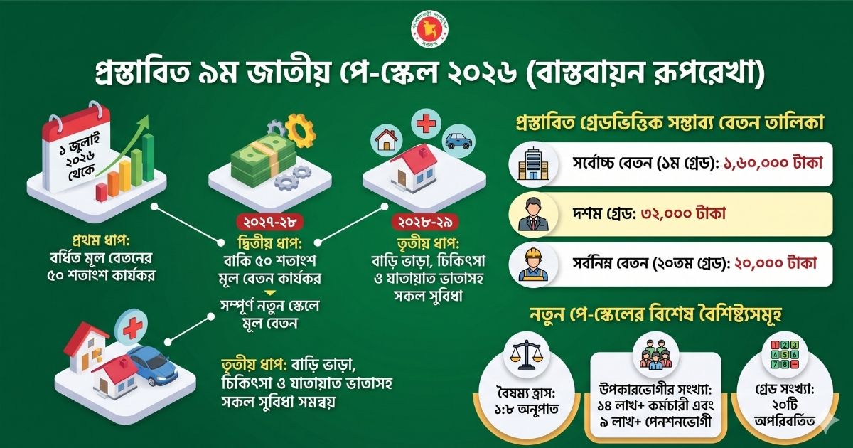 ৩ ধাপে কার্যকর হবে ৯ম পে-স্কেল ২০২৬
