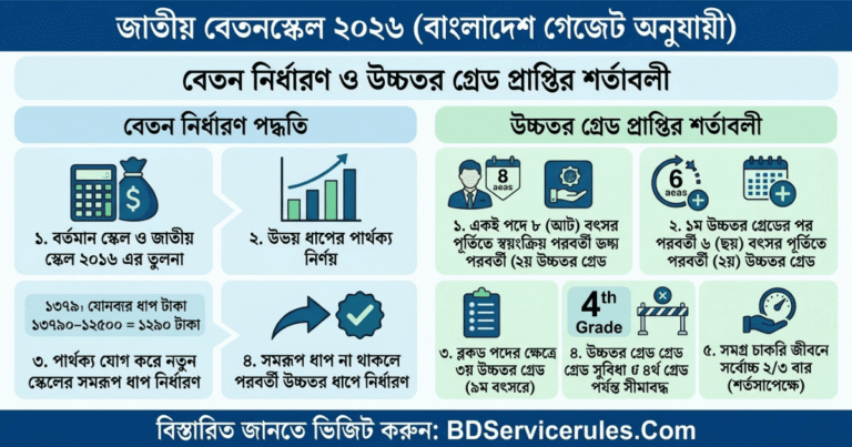 জাতীয় বেতন স্কেল ২০২৬ বেতন নির্ধারণের নিয়ম ও উচ্চতর গ্রেড প্রাপ্তির বিস্তারিত ব্যাখ্যা